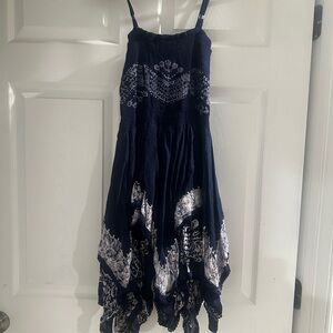 Navy Blue Dress with White Patterns